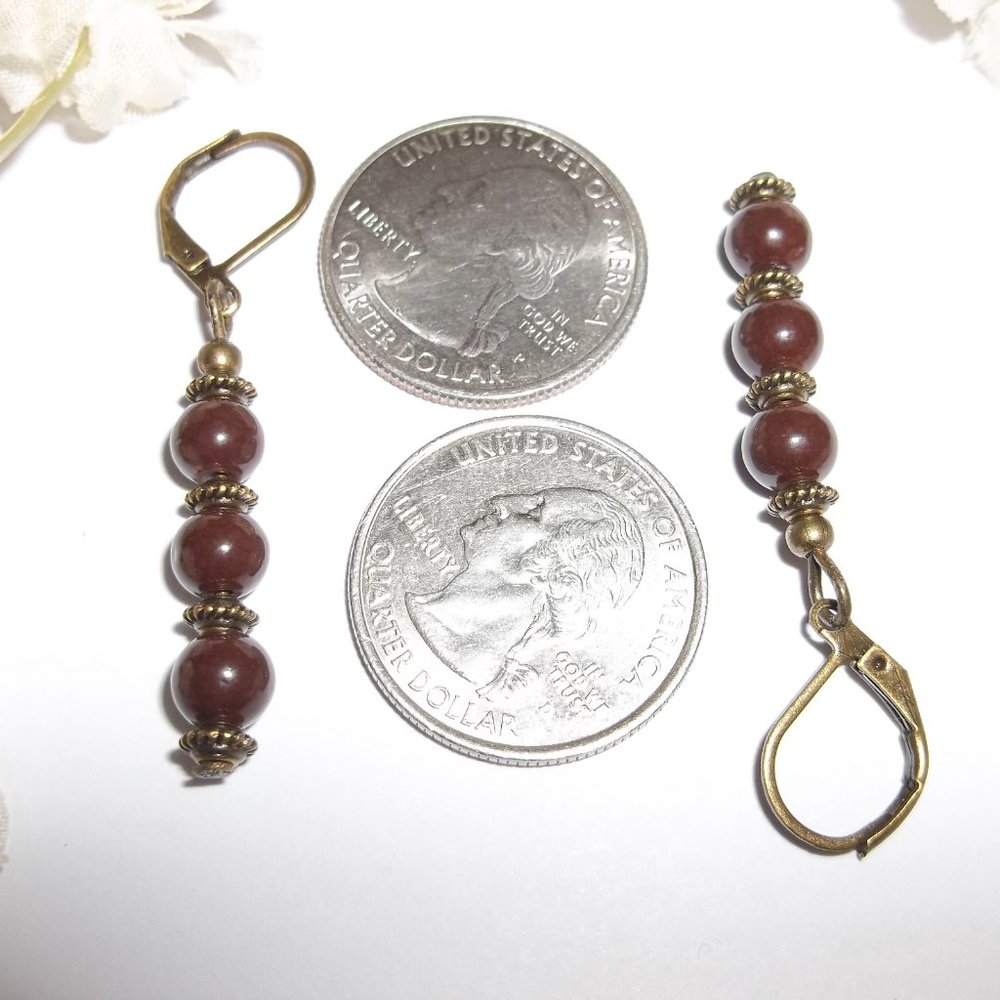 Boho Brown Bronze Beaded Earring Set Handmade 6280 - Picture 3 of 8